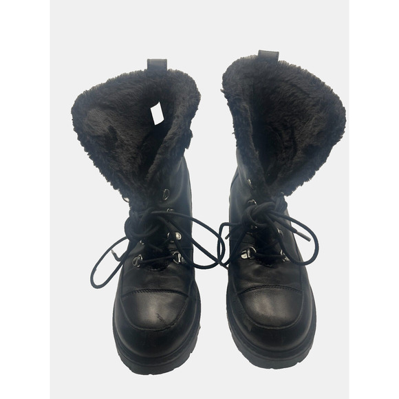 Stuart Weitzman Womens Leather Fur Lined Laced Block Heel Boots Black Size 6.5 - Picture 1 of 5